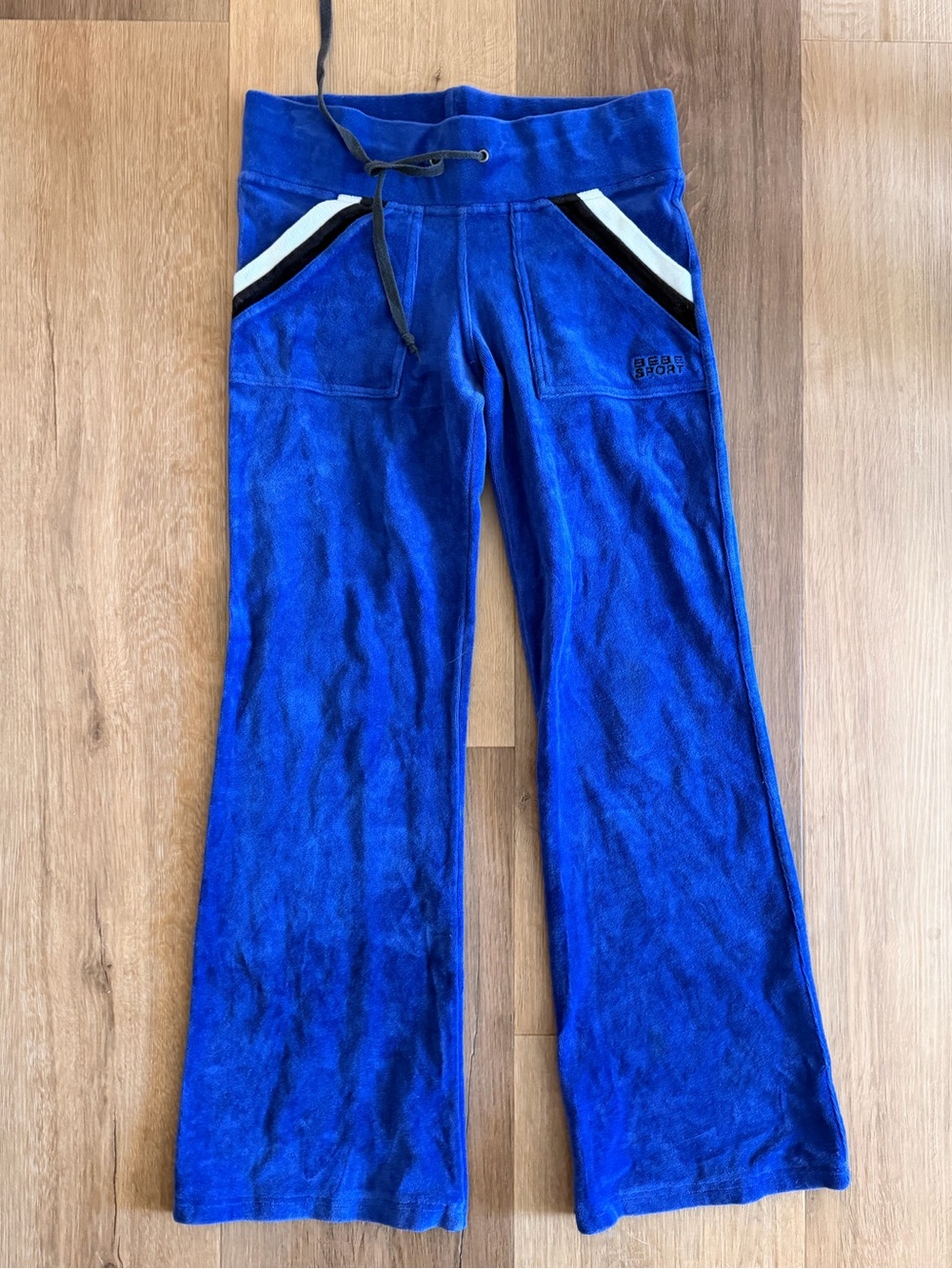 Bebe Sport Sweatpants Vintage 2004 XS  Blue  Y2K Low Rise Wide Leg Velour 28x28